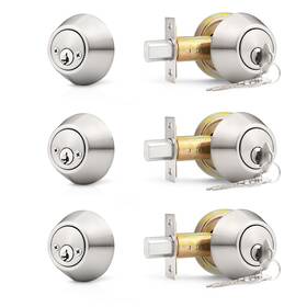 102db-cb-dldsnuspb-3packfba Probrico 3 Pack Satin Brushed Nickel Double Cylinder Deadbolt Lock Round Keyed Both S