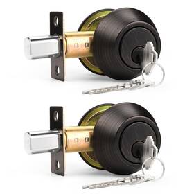 102orb-cb-dbuspb-2packfba Probrico Oil Rubbed Bronze Round Double Cylinder Deadbolt Lock Keyed Both Side