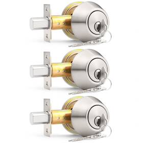 102sn-cb-dbuspb-3packfba Probrico Brushed Satin Nickel Round Double Cylinder Deadbolt Lock Keyed Both