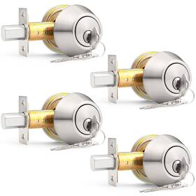 102sn-cb-dbuspb-4packfba Probrico Brushed Satin Nickel Round Double Cylinder Deadbolt Lock Keyed Both