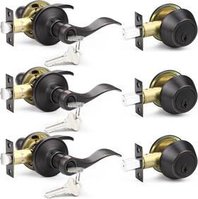Dl12061et-101orb-combo-3pcs Probrico Front Door Handle 3 Sets-front Entry Pack Oil Rubbed Bronze