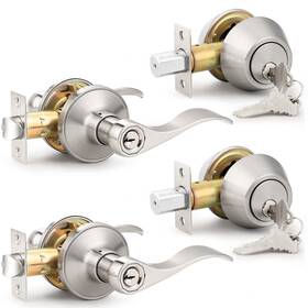 Dl12061et-102sn-combo-2pack Probrico Wave Style Entry Door Handle Set With Double 2 Pack Brushed Nickel