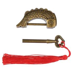 5369qool5172 Psiriol Fish Shaped Retro Padlock Bronze Antique Chinese Lock With Key And Tassels