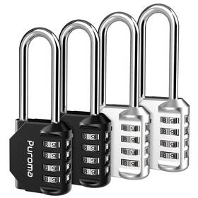 Th002bs Puroma 4 Pack 2.6 Inch Long Shackle Combination Lock Silver And Black
