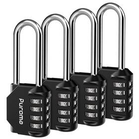 Th002lq Puroma 4 Pack 2.6 Inch Long Shackle Combination Lock Digit Black