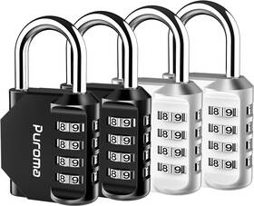 Th002sq Puroma 4 Pack Combination Lock For Locker Digit Medium Silver And Black