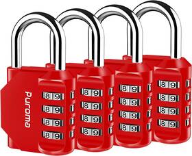 Th004z Puroma 4 Pack Combination Lock For Locker Digit Outdoor Waterproof Red