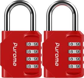 Th009 Puroma 2 Pack Combination Lock 4 Digit Outdoor Waterproof Padlock Medium Red