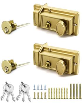 Qwork Wd8454 Night Latch Deadbolt Rim Lock With Key 2pack Gold Finish Antique Style