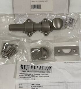 C3325 Rejuvenation Nib Surface Bolt Dutch Door 4 Inch Brushed Nickel