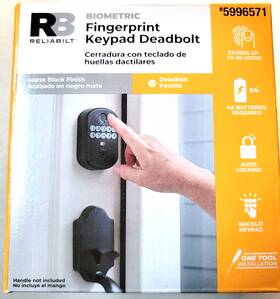 Reliabilt 050134012141 Fingerprint Deadbolt Door Lock Backlit Keypad Matte Black 2 Keys New