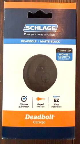 B60gcol622 Schlage 043156719822 B60 Series Collins Matte Black Single Cylinder Deadbolt New