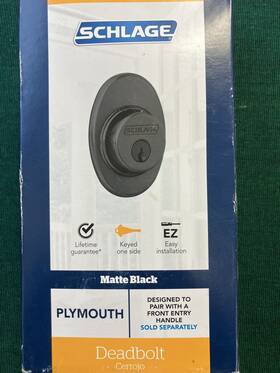 B60n Schlage 194555048720 Plymouth Matte Black Single Cylinder Deadbolt Ply 622