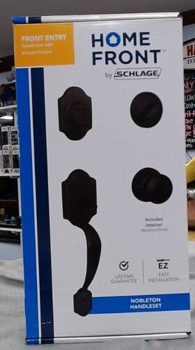 Schlage 194555099876 Nobleton Matte Black Front Entry Door Keyed Handleset Deadbolt Brand New