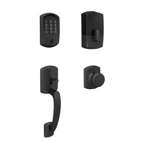 Schlage 313024786707 Greenwich Matte Black Encode Smart Wi-fi Deadbolt With Alarm And Entry Door Hand