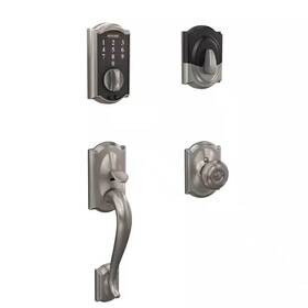 Schlage 313047071057 Camelot Satin Nickel Electronic Touch Deadbolt With Thumbturn And Entry Door Han