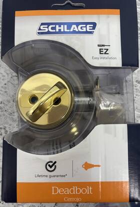 A4864726 Schlage Deadbolt Lock Brass Finish Single Cylinder Ez Installation