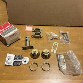 B605 Schlage Double Cylinder Deadbolt Brass Lock Set Used No Keys