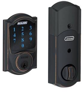 Be469zpvcam716 Schlage Aged Bronze Touchscreen Key Lock With Alarm And Z-wave