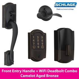 Be489wbvcam716c Schlage Camelot Aged Bronze Encode Smart Wi-fi Deadbolt And Entry Door Handle Set