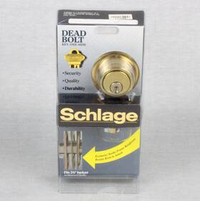 Bi60n Schlage Dead Bolt Key One Side V02 605 Bright Brass Nos With Frame Reinforcer