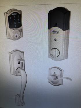 Fe469cnx Schlage V Acc 619cam Touchscreen Deadbolt Alarm Camelot Handleset Satin