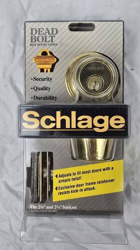 P509-972 Schlage Nos Deadbolt Double Cylinder Bright Brass 2-3/8 Inch - 3/4 Bs