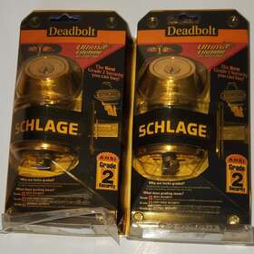 P513-233a Schlage 2 New Dead Bolt Single Cylinder Bright Brass Both Can Coded To Same Key