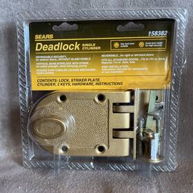 Lock-2 Sears 58382 Vtg Nos Deadbolt Single Cylinder Brass Keys Fits 1 3/8 - 3/4 New