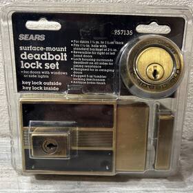 957135 Sears Surface Mount Deadbolt Nos Antique Brass Finish