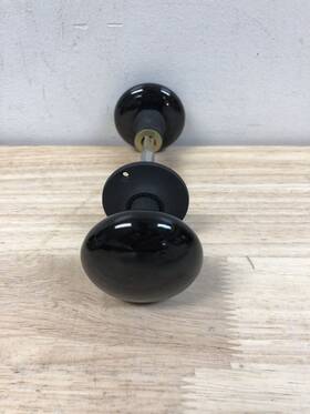 248816 Signature Hardware Pair Of Ceramic Doorknobs For Rim Locks - Black Powder Coat