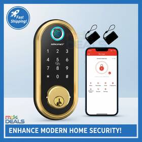A1-gbf-s Smonet Smart Lock Fingerprint Keypad 2 Ic Fobs Keys Alexa/google Gold