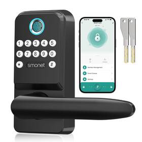 B-smus-h9-bla-sg Smonet Smart Wifi Door Handle Keyless Entry Lock With Ele