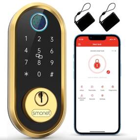 B08hlh2zhp Smonet Smart Lock Bluetooth Keyless Entry Keypad Fingerprint Deadbolt Gold