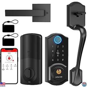 B0bnngt99f Smonet Keyless Smart Lock With Handle Fingerprint And Bluetooth Auto Black