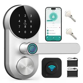 H6-silver Smonet Smart Wifi Lock For Front Door Fingerprint Keypad With Handle -