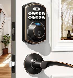 M1-bb2lh Smonet Veise Fingerprint Door Lock With 2 Lever Handles - Keyless Entry Elec