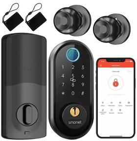 Y1-bbf2kn Smonet Front Door Lock With Handle Set Fingerprint Keyless Entry Smart Deadbolt