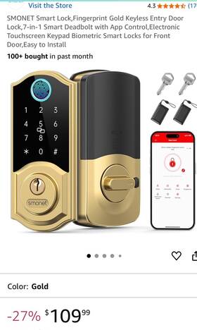 Y1-gbf-s Smonet Smart Lock With Fingerprint And Ic Fobs. Keys App Controlled New
