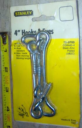 75-0700 Stanley 4 Inch Long 2 Hooks And Eyes Steel Zinc Plated Close Door Latch