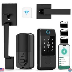 B0fbwtk91k Stanley Wifi Keyless Entry Door Lock Set - Smart Fingerprint Keypad And Handle Black