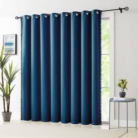 Nsfpom1-10084nv Treatmentex 100% Blackout Patio Door Curtains 100x84 Navy Blue Pom Curtain Panels For