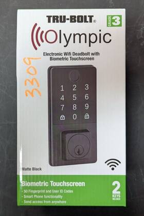 4404723 Tru-bolt 048037226291 Olympic Electronic Wifi Deadbolt Wbiometric Touchscreen Blk New