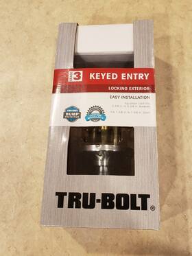 2969 Tru-bolt 048037348825 Exterior Door Knob Locking Latch Satin Nickel Sydney Key Alike