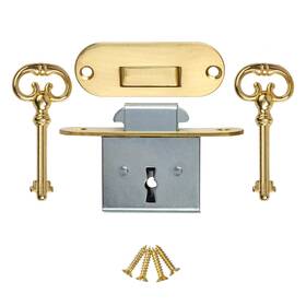 Uniqantiq Hardware Supply 653801173154 Rounded Full Mortise Lock With Two Skeleton Keys For Roll Top Desk - Antique Fur