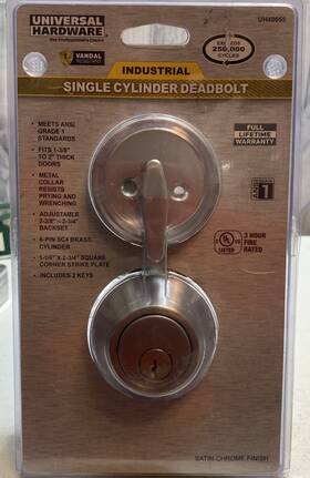 Universal Hardware 039208223058 Industrial Duty Commercial Single Cylinder Deadbolt Ul 3-hour Fire Ansi Grade 1