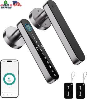 Vanzbon 726084510418 5 In 1 Fingerprint Door Handle Lock For Bedroom Smart Biometric Knob With C