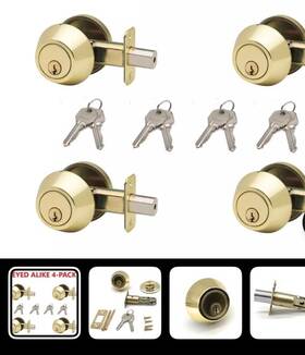 14-1426 Vault Locks 4 Pack Keyed Alike Deadbolts Adjustable 2-3/8 Inch Or 2-3/4 Polished Brass Finish