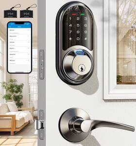 Veise 975331680402 Smart Locks For Front Door 2 Lever Handles Fingerprint Keyless Entry App C