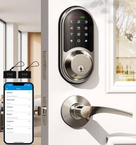 Veise 975331689733 Smart Lock For Front Door 2 Lever Handle Set Keyless Entry Deadbolt App Co
